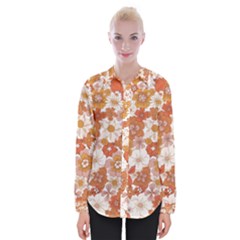 Flowers Petals Leaves Floral Print Womens Long Sleeve Shirt