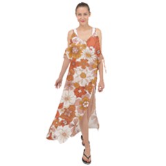 Flowers Petals Leaves Floral Print Maxi Chiffon Cover Up Dress