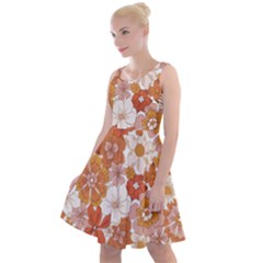 Flowers Petals Leaves Floral Print Knee Length Skater Dress