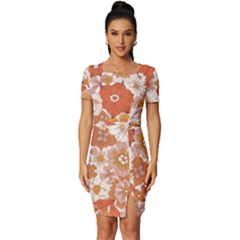 Flowers Petals Leaves Floral Print Fitted Knot Split End Bodycon Dress by Ravend