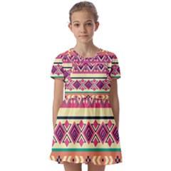 Unique Pattern Design Vintage Retro Art Kids  Short Sleeve Pinafore Style Dress