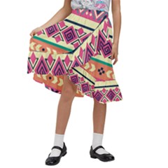 Unique Pattern Design Vintage Retro Art Kids  Ruffle Flared Wrap Midi Skirt by Wegoenart