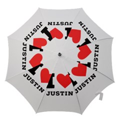 I Love Justin Hook Handle Umbrellas (large) by ilovewhateva