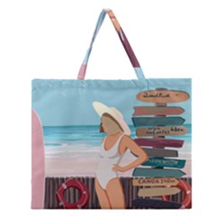 Vacation On The Ocean Zipper Large Tote Bag