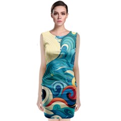 Waves Ocean Sea Abstract Whimsical (2) Sleeveless Velvet Midi Dress by Jancukart