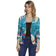 Waves Ocean Sea Abstract Whimsical (2) Women s One-button 3/4 Sleeve Short Jacket by Jancukart