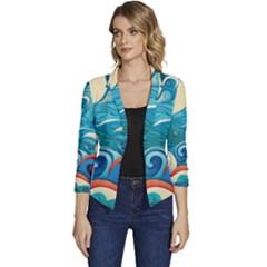 Waves Ocean Sea Abstract Whimsical (2) Women s Casual 3/4 Sleeve Spring Jacket by Jancukart