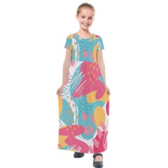 Background-109 Kids  Short Sleeve Maxi Dress by nateshop