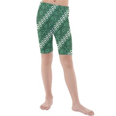 Batik-green Kids  Mid Length Swim Shorts