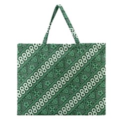 Batik-green Zipper Large Tote Bag by nateshop