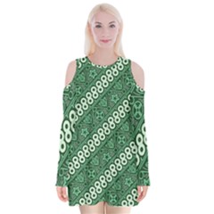 Batik-green Velvet Long Sleeve Shoulder Cutout Dress