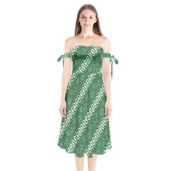 Batik-green Shoulder Tie Bardot Midi Dress