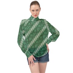 Batik-green High Neck Long Sleeve Chiffon Top