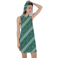Batik-green Racer Back Hoodie Dress by nateshop
