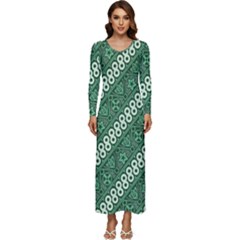 Batik-green Long Sleeve Longline Maxi Dress