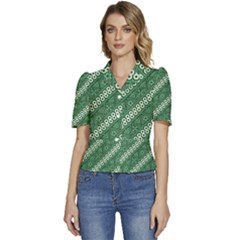 Batik-green Puffed Short Sleeve Button Up Jacket