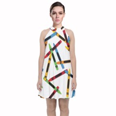 Crayons Velvet Halter Neckline Dress 
