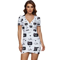 Cute-cutes Low Cut Cap Sleeve Mini Dress by nateshop