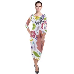 Flowers-101 Quarter Sleeve Midi Velour Bodycon Dress by nateshop