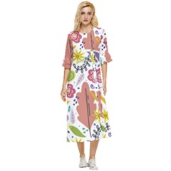 Flowers-101 Double Cuff Midi Dress