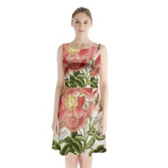Flowers-102 Sleeveless Waist Tie Chiffon Dress