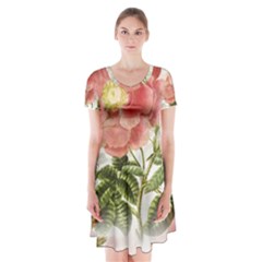 Flowers-102 Short Sleeve V-neck Flare Dress