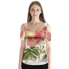 Flowers-102 Butterfly Sleeve Cutout Tee 