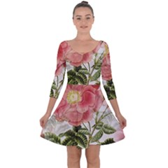 Flowers-102 Quarter Sleeve Skater Dress