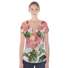 Flowers-102 Short Sleeve Front Detail Top