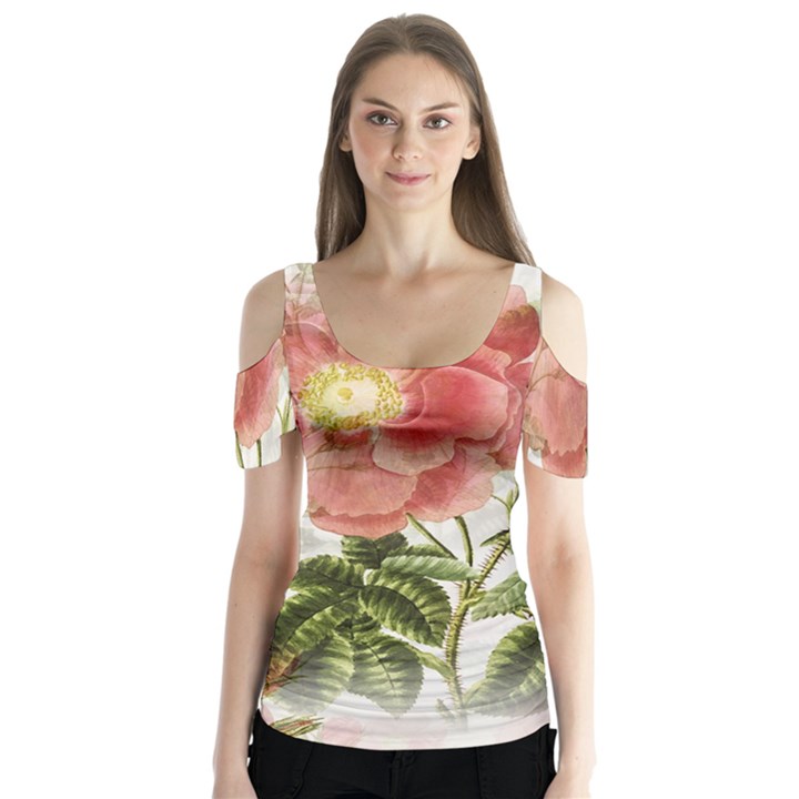 Flowers-102 Butterfly Sleeve Cutout Tee 