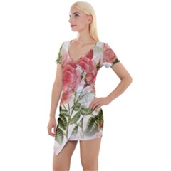 Flowers-102 Short Sleeve Asymmetric Mini Dress