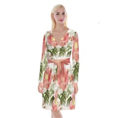 Flowers-102 Long Sleeve Velvet Front Wrap Dress