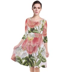 Flowers-102 Quarter Sleeve Waist Band Dress