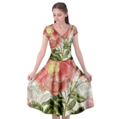 Flowers-102 Cap Sleeve Wrap Front Dress