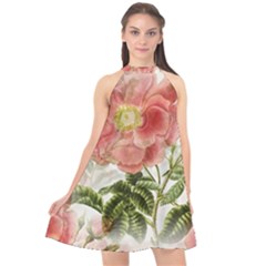 Flowers-102 Halter Neckline Chiffon Dress 
