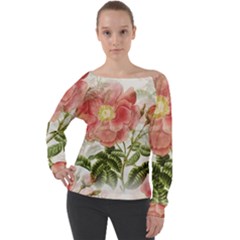 Flowers-102 Off Shoulder Long Sleeve Velour Top