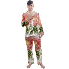 Flowers-102 Men s Long Sleeve Satin Pajamas Set
