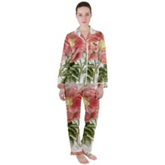 Flowers-102 Women s Long Sleeve Satin Pajamas Set	