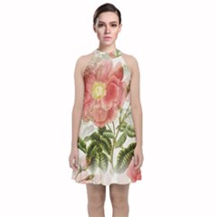 Flowers-102 Velvet Halter Neckline Dress 
