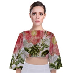 Flowers-102 Tie Back Butterfly Sleeve Chiffon Top