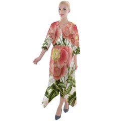 Flowers-102 Quarter Sleeve Wrap Front Maxi Dress