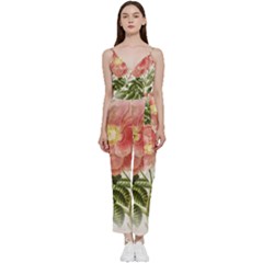 Flowers-102 V-neck Spaghetti Strap Tie Front Jumpsuit