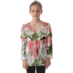 Flowers-102 Kids  V Neck Casual Top