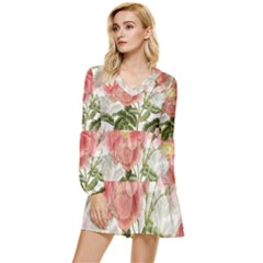 Flowers-102 Tiered Long Sleeve Mini Dress by nateshop