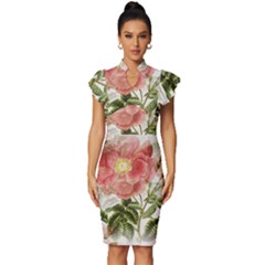 Flowers-102 Vintage Frill Sleeve V-neck Bodycon Dress by nateshop