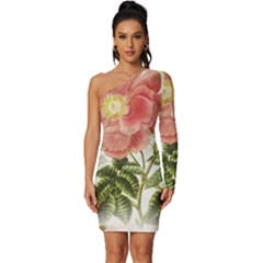 Flowers-102 Long Sleeve One Shoulder Mini Dress