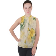 Flowers-104 Mock Neck Chiffon Sleeveless Top by nateshop