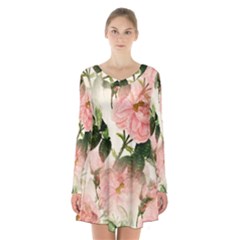 Flowers-105 Long Sleeve Velvet V-neck Dress by nateshop