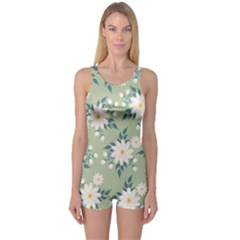 Flowers-108 One Piece Boyleg Swimsuit