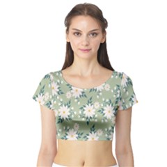 Flowers-108 Short Sleeve Crop Top